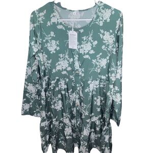 sage green floral long sleeved tiered dress